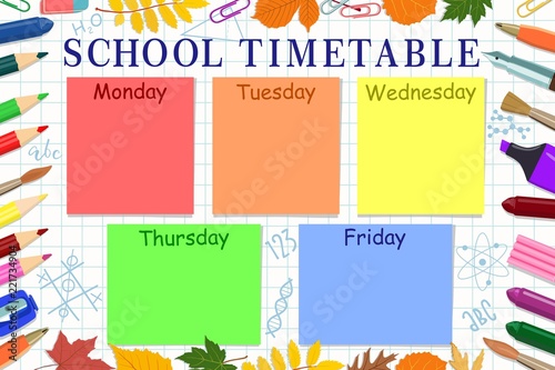 Template of the school or student's schedule. Vector illustration.