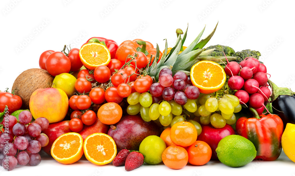 Naklejka Collection multi-colored vegetables, fruits and berries isolated on white
