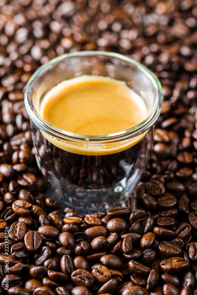 Espresso and coffee beans. Espresso and coffee beans.