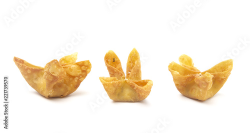 Fried Stuffed Wontons on a White Background