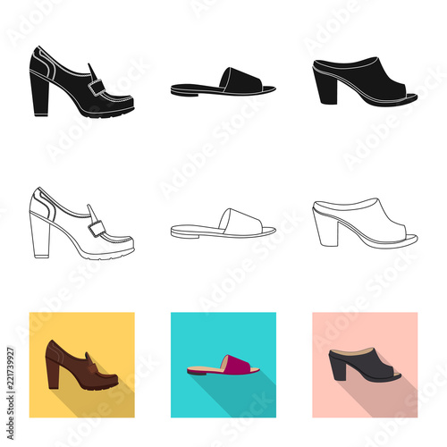 Vector design of footwear and woman icon. Set of footwear and foot stock symbol for web.