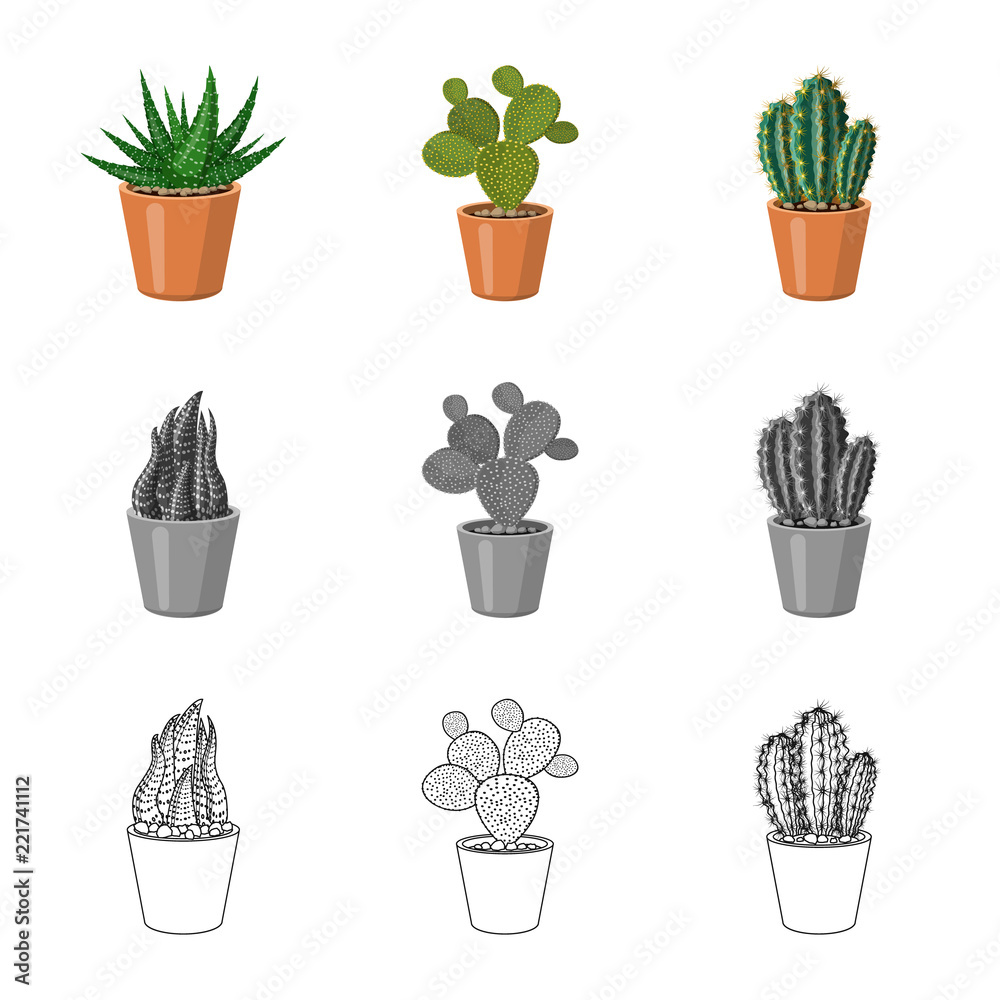 Vector illustration of cactus and pot logo. Set of cactus and cacti vector icon for stock. Vector illustration of cactus and pot logo. Set of cactus and cacti vector icon for stock.
