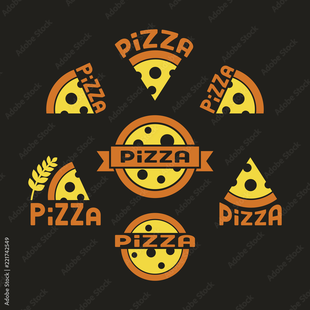 Pizza. Set against a dark background