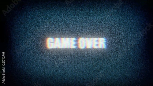 Vászonkép The text Game Over, with distortions and glitches, on static noise from an old small TV screen