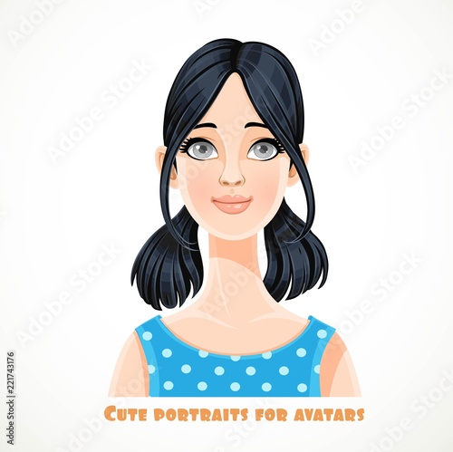 Beautiful gray-eyed brunette woman portrait for avatar isolated on white background