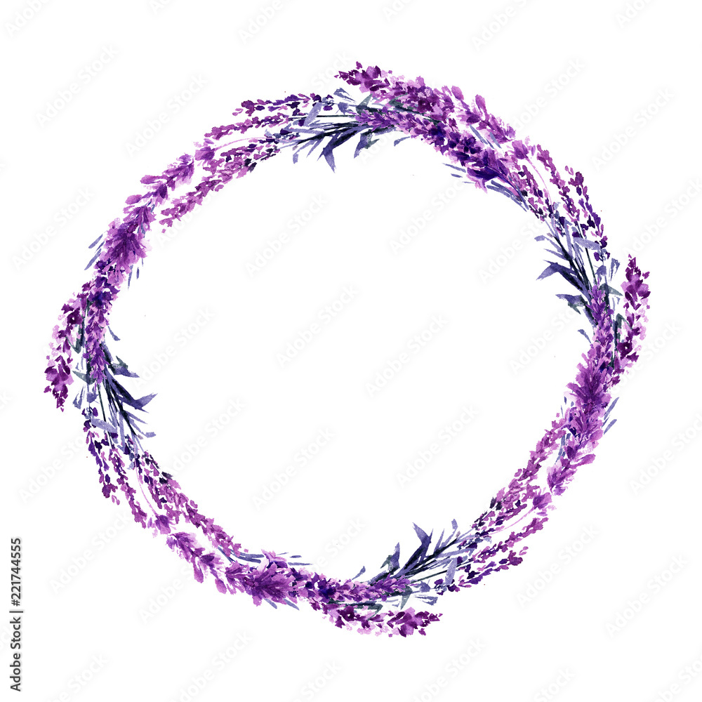 Lavender flower wreath watercolor illustration. Wildflowers circle frame. Wedding invitations and Valentines Day postcards floral design. Love and marriage symbol. Lavender wreath isolated raster Lavender flower wreath watercolor illustration. Wildflowers circle frame. Wedding invitations and Valentines Day postcards floral design. Love and marriage symbol. Lavender wreath isolated raster