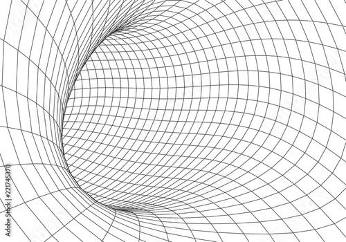 Tunnel or wormhole. Digital 3d wireframe tunnel. 3D tunnel grid. Network cyber technology. Surrealism. Background abstract vector image. 3D illustration tunnel