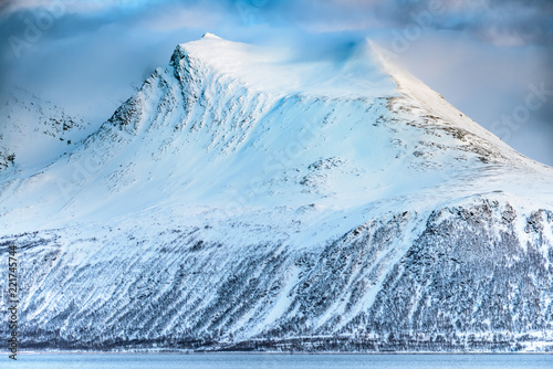 Beautiful view of mountain in winter time - north Norway - Kvaloya near Tromso