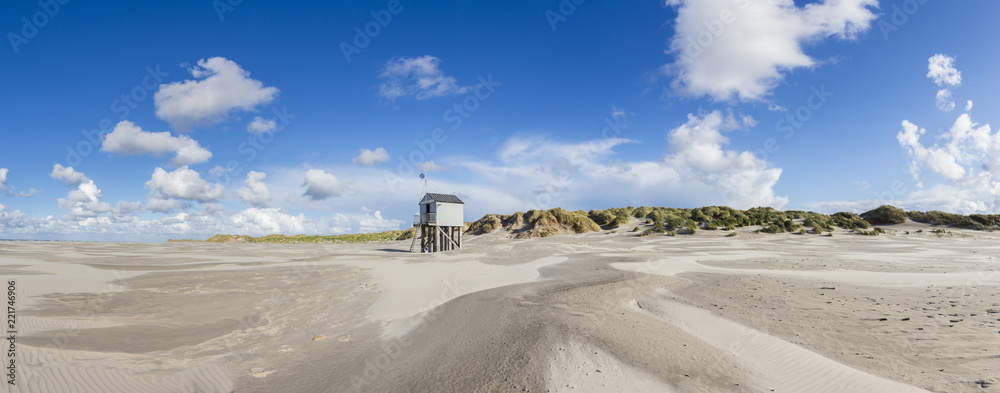 Refuge for stranded castaways on the beach of Terschelling, Netherlands, in Dutch called 'drenkelingenhuisje'.