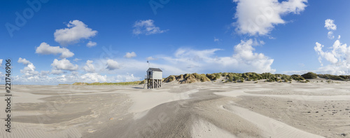 Refuge for stranded castaways on the beach of Terschelling, Netherlands, in Dutch called 'drenkelingenhuisje'. photo