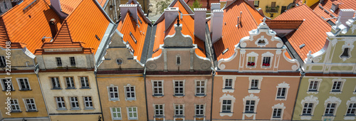 Panorama from the main building in the town of Opole. Colorful houses and pavements, magnificent area. Historical architecture of Europe.