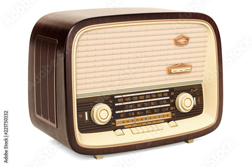 Vintage radio receiver closeup, 3D rendering