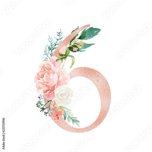 Immagini Stock - Peach Cream Blush Floral Number - Cifra 4 Con