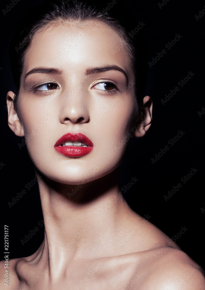 Beauty makeup fashion model with red lips profile Beauty makeup fashion model with red lips profile
