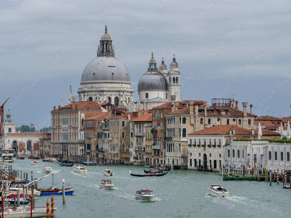 Venice, Italy, August 30th 2018, The Grand Canal in summer and Basilica Santa Maria della