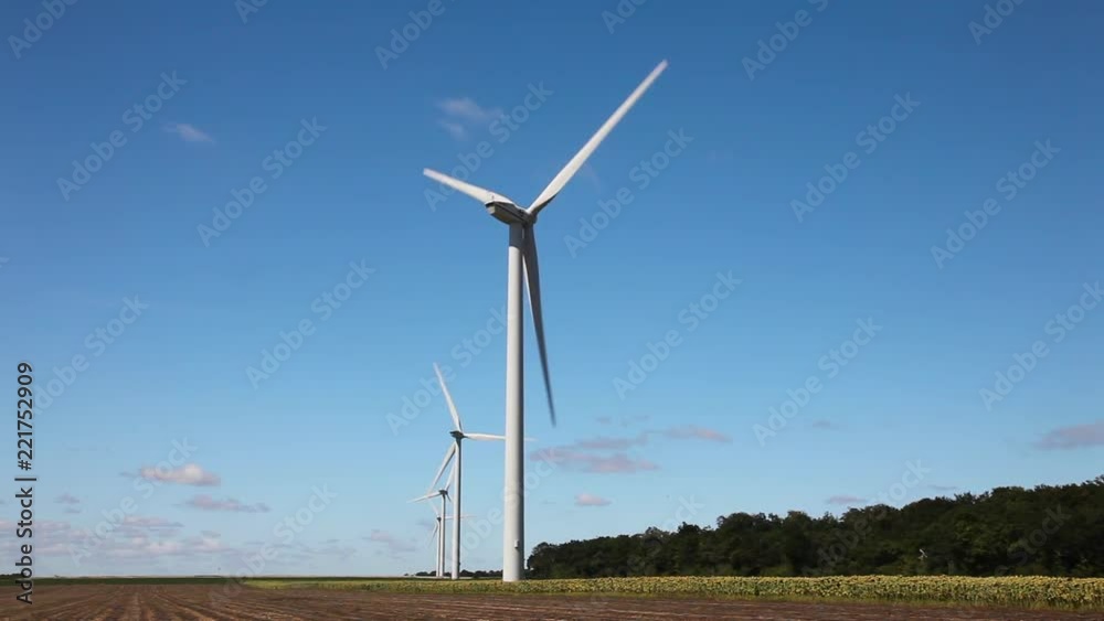 HD 1080 Video clip of wind turbines windmills generating green energy in a field of sunflowers HD 1080 Video clip of wind turbines windmills generating green energy in a field of sunflowers