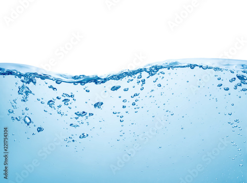water with splash and air bubbles isolated on white background