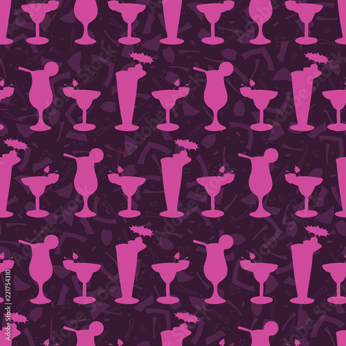 Cocktails Glass Silhouette Seamless Vector Pattern, Drawn Bar Drinks Illustration of Glasses for New Year Restaurant Celebrations Menu, Love Stag Hen Parties Decor, Pool Bar Party, Holiday Invitations