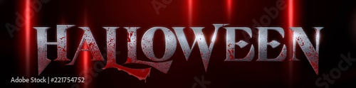3d illustration font metal written halloween text with splash blood.