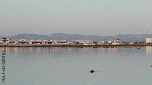 View from far across the river Ria Formosa airport Faro.