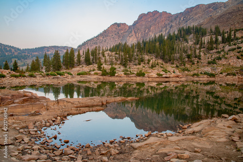Mountaintop Cecret Lake at sunset in Utah