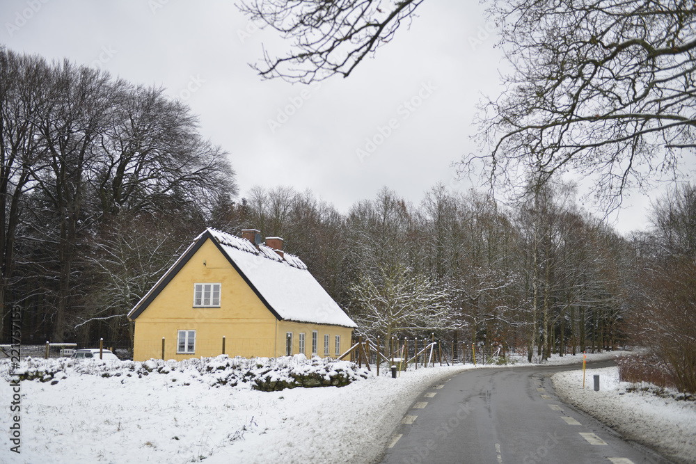 traditional building in Danish town of winter