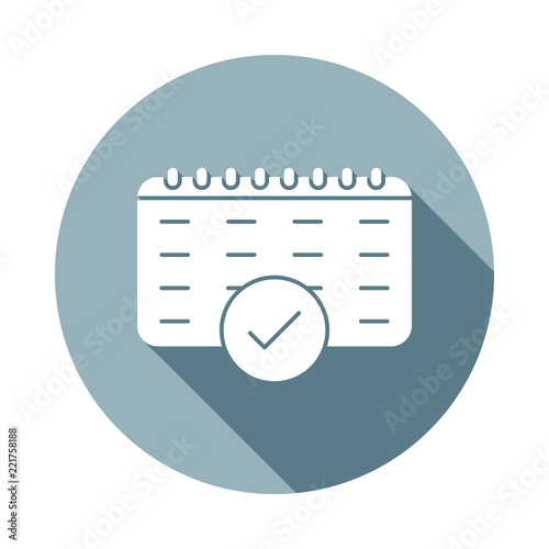 calendar date choose ok accept check mark icon in Flat long shadow style. One of web collection icon can be used for UI, UX