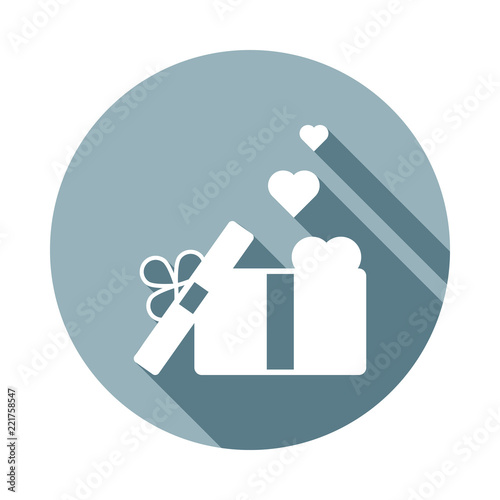 Gift box with a bow and heart icon in Flat long shadow style. One of web collection icon can be used for UI, UX