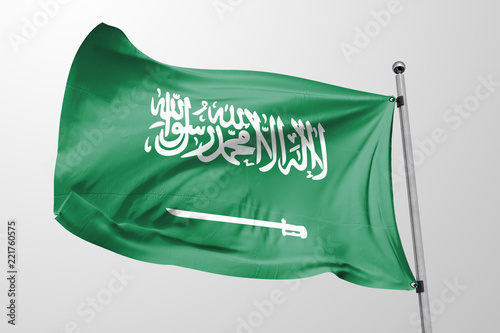 Billede på lærred Isolated Saudi Arabia Flag waving 3d Realistic Saudi Arabian Flag Rendered