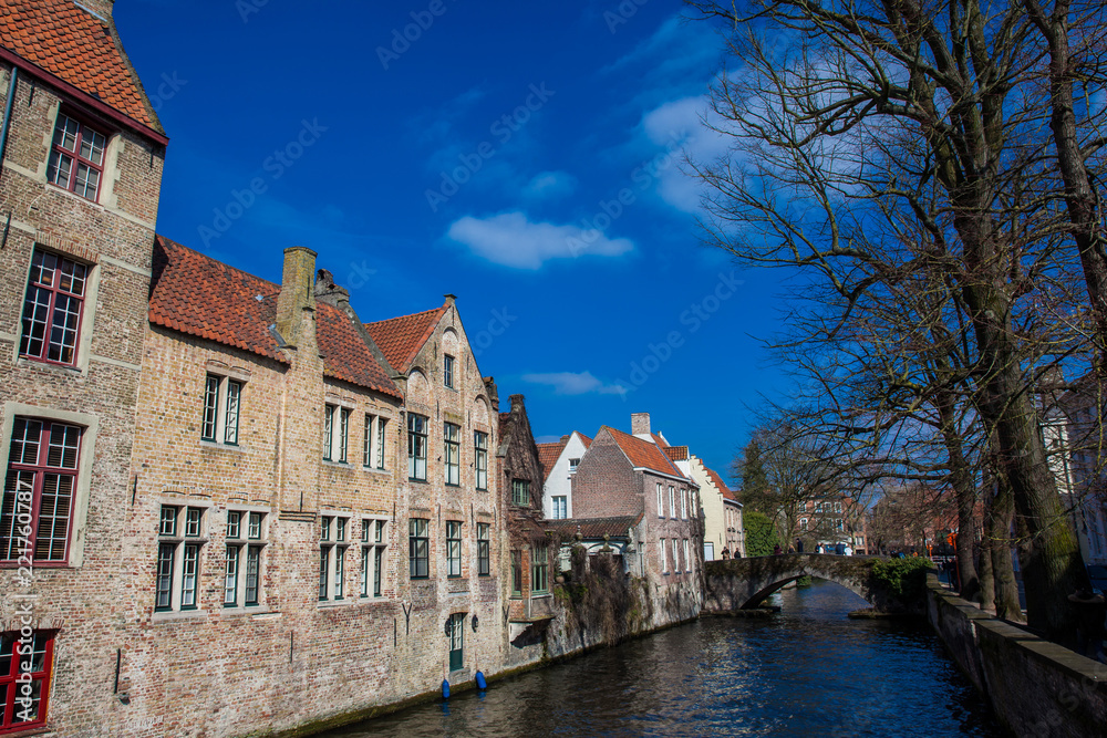 Canals of the historical and beautiful Bruges town in Belgium