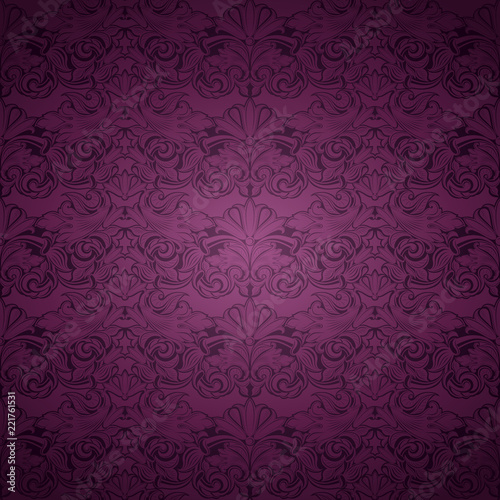 violet, marsala, purple vintage background , royal with classic Baroque pattern, Rococo with darkened edges background(card, invitation, banner). Square format photo