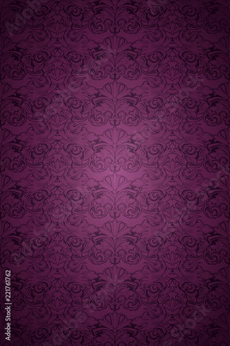 violet, marsala, purple vintage background , royal with classic Baroque pattern, Rococo with darkened edges background(card, invitation, banner). vertical format