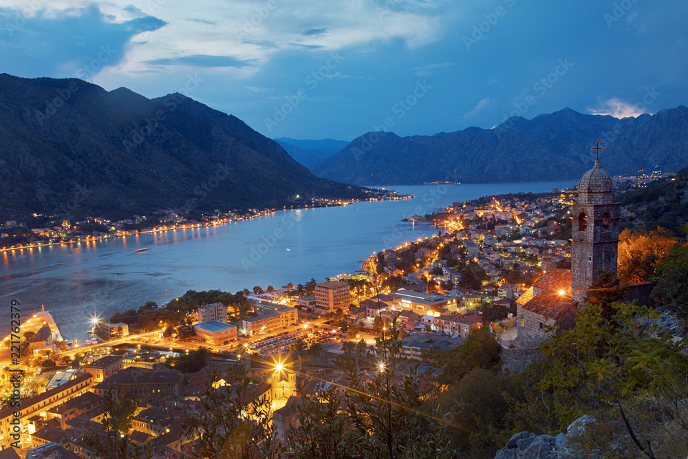 Kotor Montenegro at night seen from the fortress 