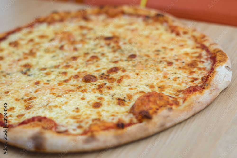 Pizza time on light wooden table background Pizza time on light wooden table background