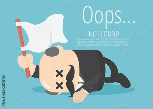 chief business man holds a white flag in a computerized defeat of corruption. about Page not found Error 404