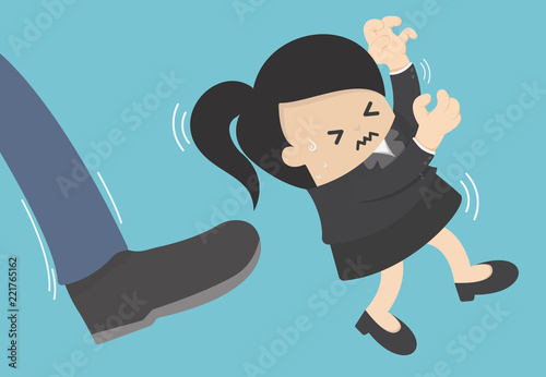 businesswoman was kicked off with a kick with the chief's boots.