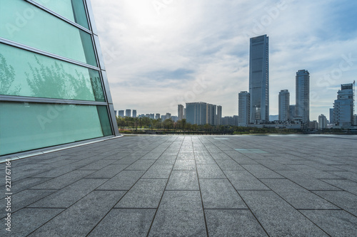Wallpaper Mural Panoramic skyline and buildings with empty square floor Torontodigital.ca