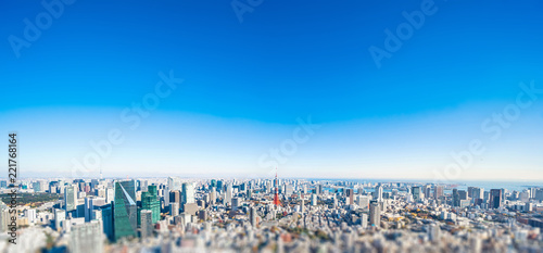 Canvas Print panoramic modern city skyline aerial view under blue sky in Tokyo, Japan