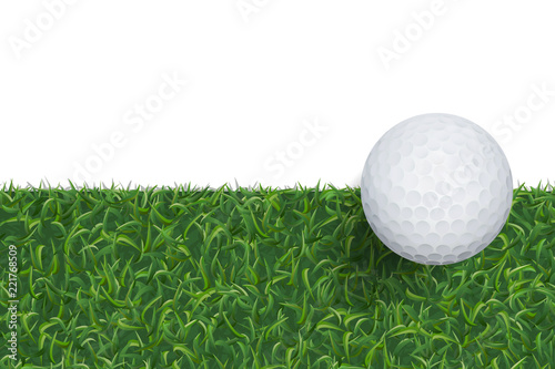 Golf ball and green grass background with area for copy space. Vector.