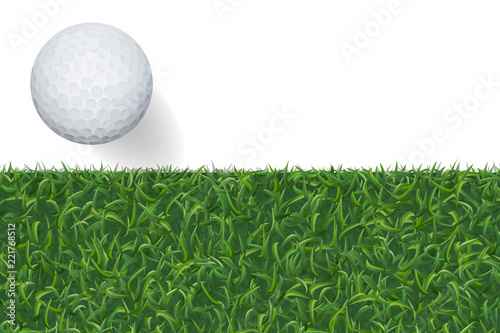 Golf ball and green grass background with area for copy space. Vector.