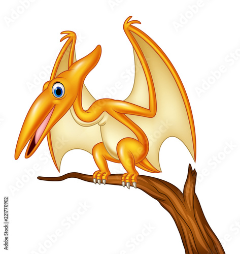 Cartoon pterodactyl on a branch