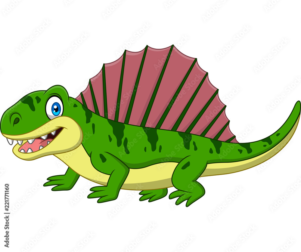 Fototapeta premium Cartoon smiling dimetrodon isolated on white background