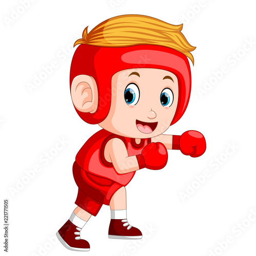 the profesional atletes boy plays boxing with the attack position 
