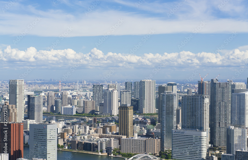 Fototapeta premium 東京風景・湾岸エリアのタワーマンション群 勝どき 豊洲方面