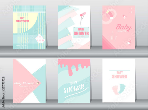 Set of baby shower card on retro pattern design,vintage,poster,template,greeting,Vector illustrations 