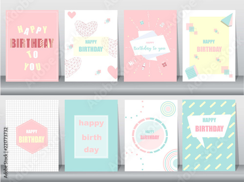 Set of birthday card on retro pattern design,vintage,poster,template,greeting,Vector illustrations 