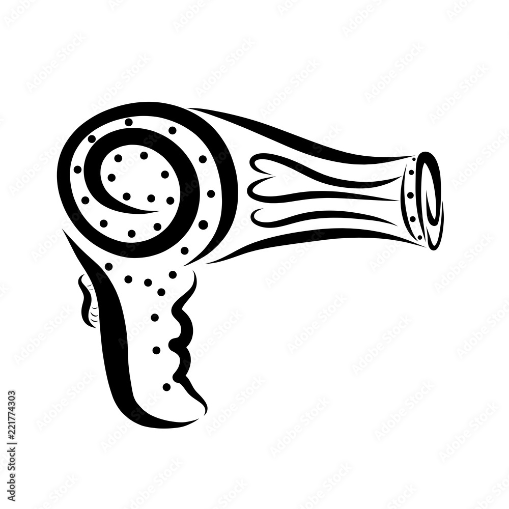 Hair dryer, sketch with black lines, pattern Stock Illustration | Adobe  Stock