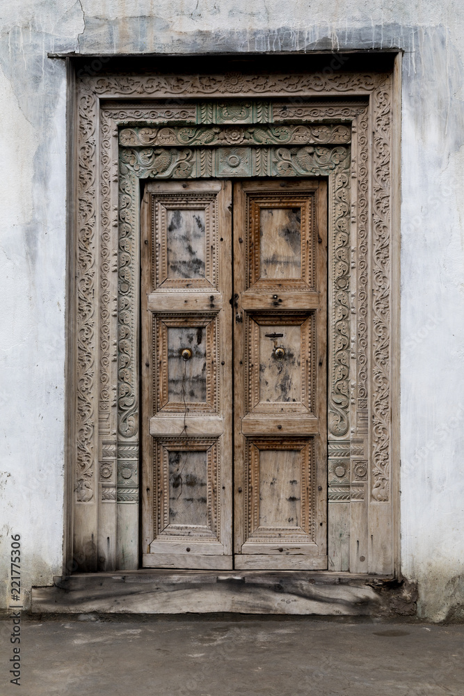 old vintage door on retro wall