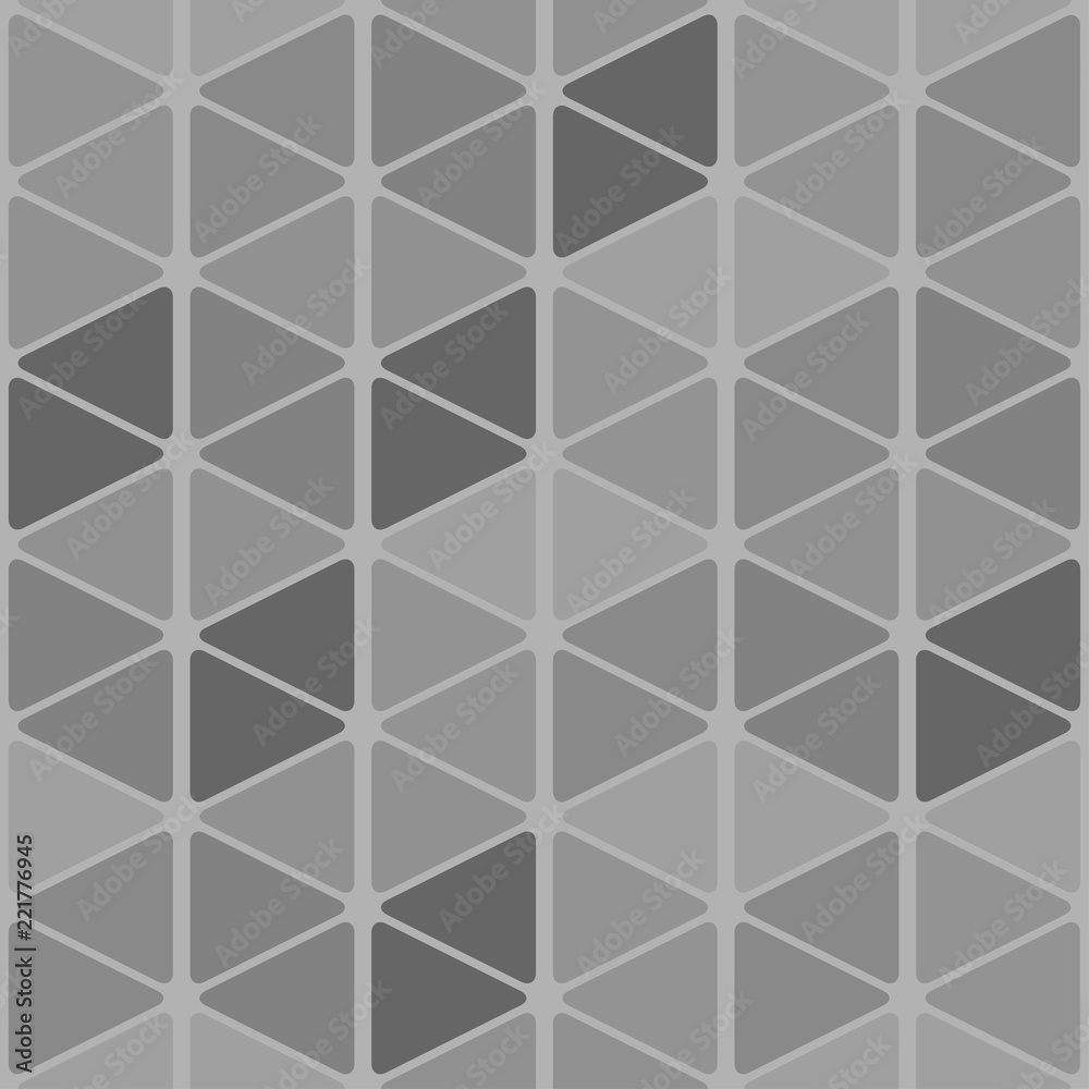 Seamless grayscale pattern of rounded triangles forming cubes. Seamless grayscale pattern of rounded triangles forming cubes.