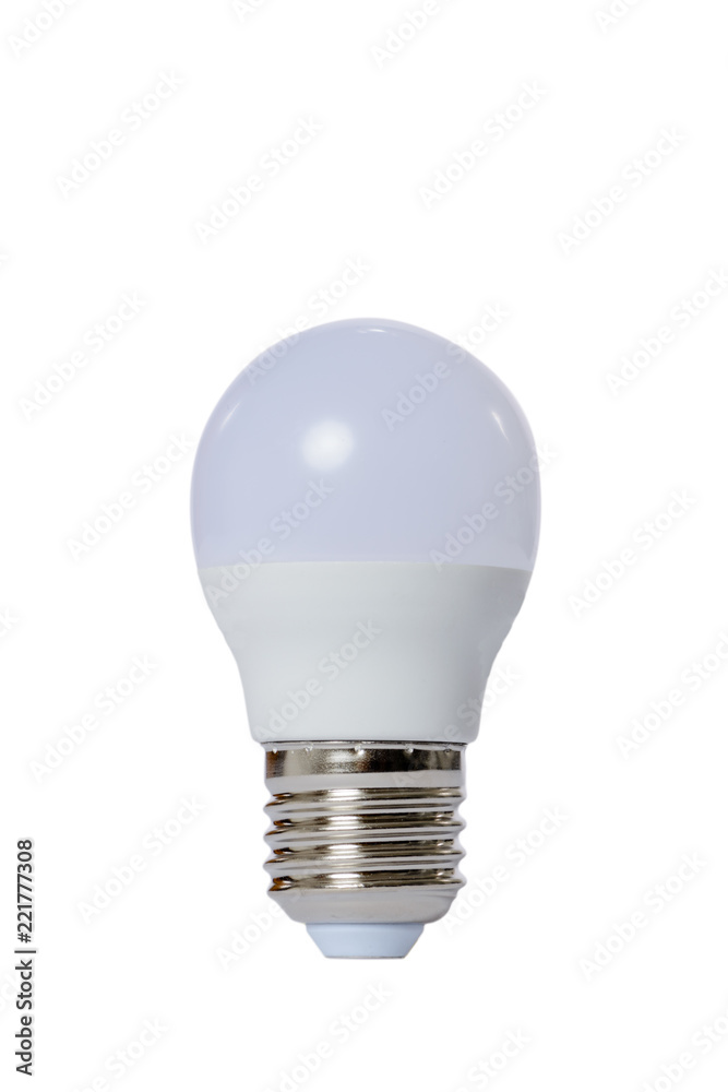 Led lamp with opaque glass bulb. White background. Led lamp with opaque glass bulb. White background.